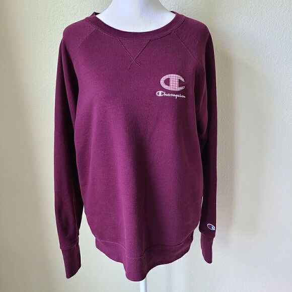 Champion Crew Neck Sweatshirt Women’s Large Purple Pullover Spell Out Logo - Picture 1 of 10